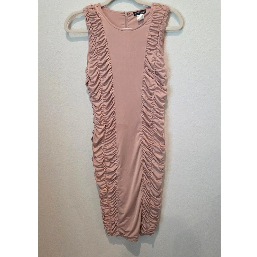 Venus Ruched Sleeveless Bodycon Midi Dress Size S Taupe‎ Neutral